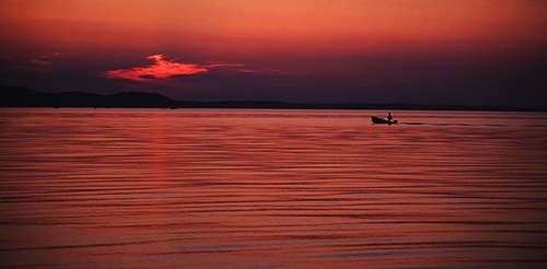 The Sea : Greek fishing boat at dusk
